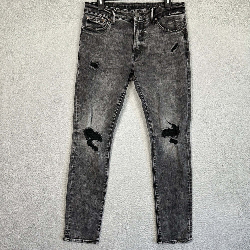 American Eagle‎ Jeans Mens 32X32 Black Next Level Flex Acid Wash Skinny Ripped